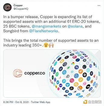Copper新增对近百个数字资产的支持 - 屯币呀