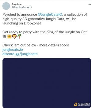 Raydium宣布NFT项目Jungle Cats将于10月18日在DropZone发布 - 屯币呀