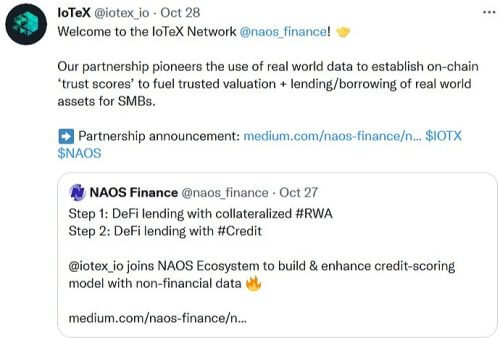 NAOS金融联手IoTeX，打造源自现实世界数据的链上信用评估系统 - 屯币呀