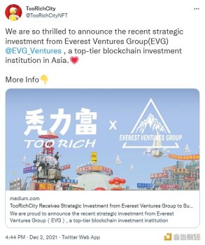 TooRichCity宣布获得EverestVentureGroup战略投资 - 屯币呀