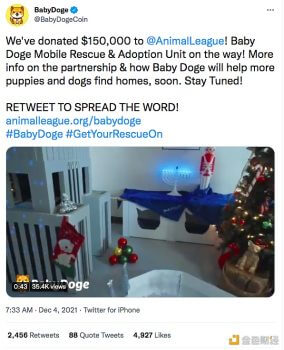 Baby Doge 向 Animal League 慈善机构捐款了 15万美金 - 屯币呀