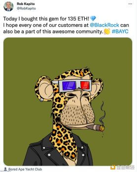 贝莱德总裁Rob Kapito以135 ETH购买Bored Ape Yacht Club #6526作品 - 屯币呀