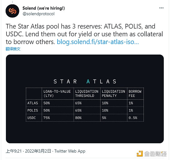Solana生态借贷协议Solend宣布上线Star Atlas Pool - 屯币呀