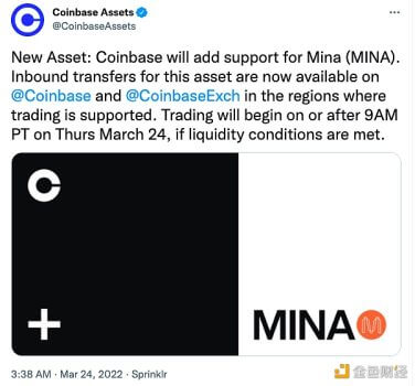 Coinbase上线Mina代币MINA - 屯币呀