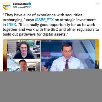 SBF：投资IEX Group是一个与SEC等监管机构合作的好机会 - 屯币呀