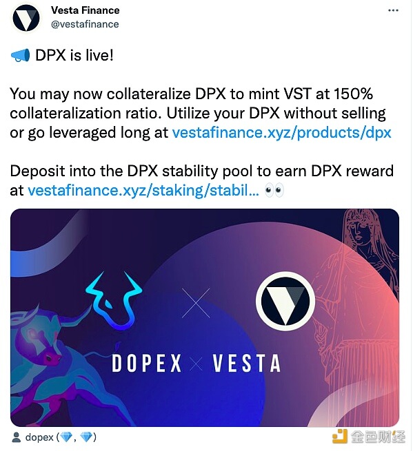 Arbitrum上借贷协议Vesta Finance添加DPX作为抵押品 - 屯币呀
