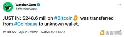 2.486 亿美元的比特币从Coinbase转移到了未知的钱包 - 屯币呀