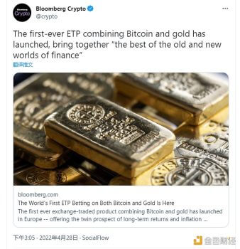 外媒：世界上首个比特币和黄金结合的ETP推出 - 屯币呀