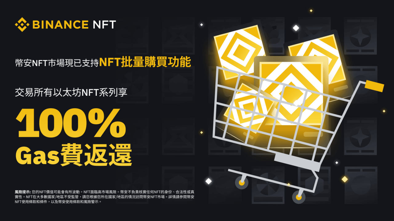 币安NFT市场推出批量购买功能：以太坊NFT系列享100% Gas费返还 - 屯币呀